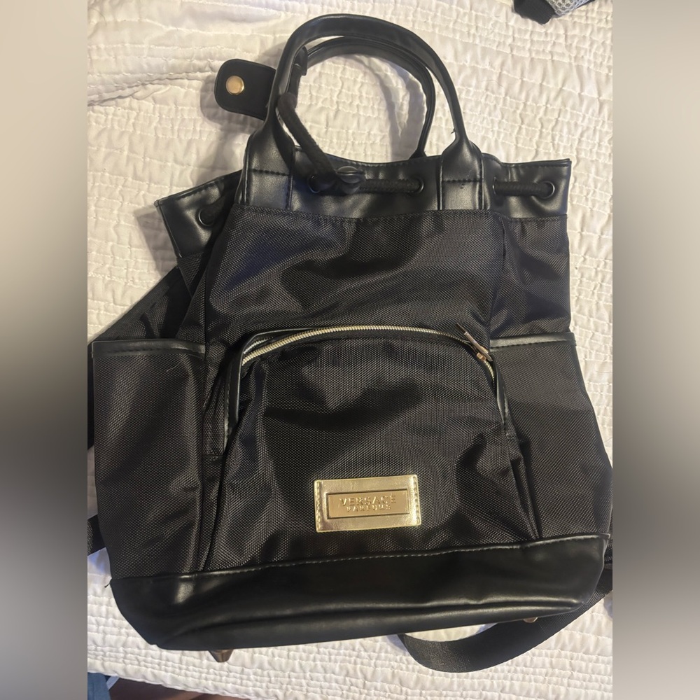 VERSAGE (parfumes) Black Backpack with Gold Accents and Structured Design